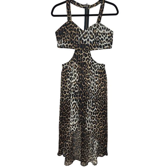 Xtaren Cheetah Print Strappy Hi-Low Open Side Sweetheart Neck Zip Back Dress S - Picture 1 of 14